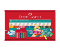 Акварельні олівці Faber-Castell 35 кольорів в дерев'яній коробці з точилкою і пензликом, 114415