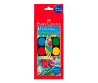 Акварельні фарби Faber-Castell 12 кольорів сухі, d = 24 мм з пензликом, 125011