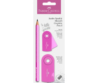 Набір Faber-Castell 1 потовщений олівець чорнографітний Jumbo Grip Sparkle + точила і ластик Sleeve, 111677