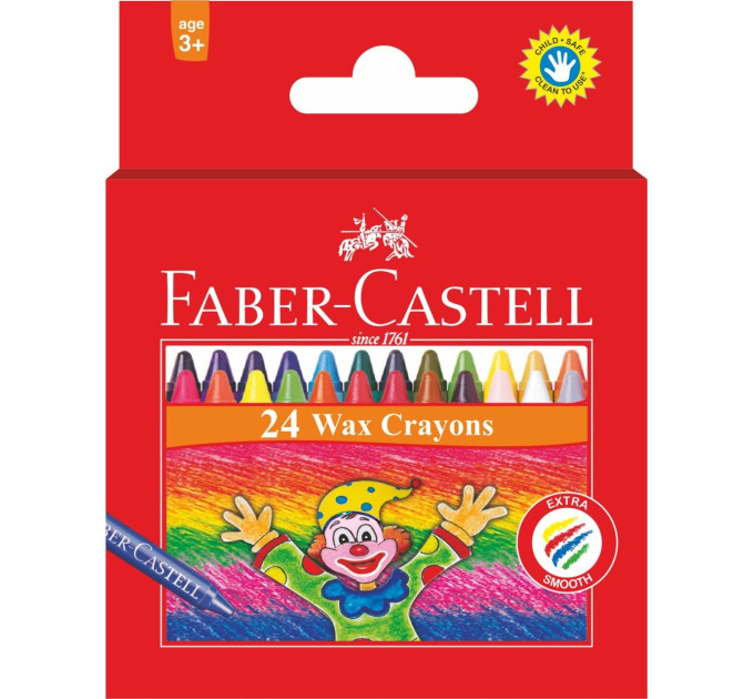 Олівці воскові Faber-Castell "Клоун" у картонній коробці 75 мм 24 кольори (4 флуорисцентные), 120057